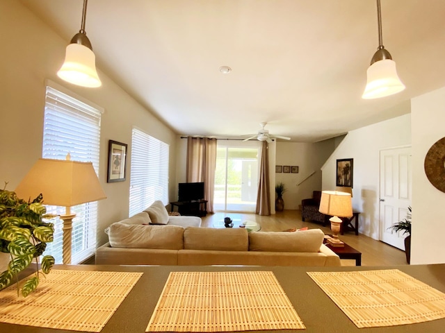 living room with ceiling fan