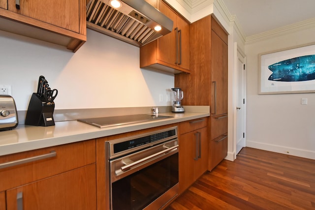 1 Ritz Carlton Dr Unit 1626, Lahaina, HI 96761 - kitchen featuring oven, custom range hood, black electric cooktop, light countertops, and crown molding