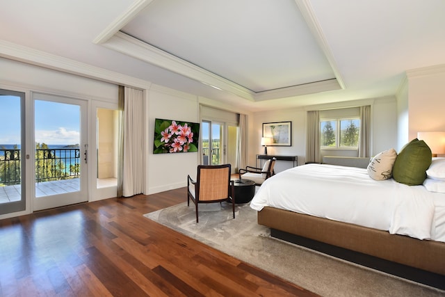 1 Ritz Carlton Dr Unit 1626, Lahaina, HI 96761 - bedroom with a raised ceiling, ornamental molding, access to outside, and dark wood-type flooring