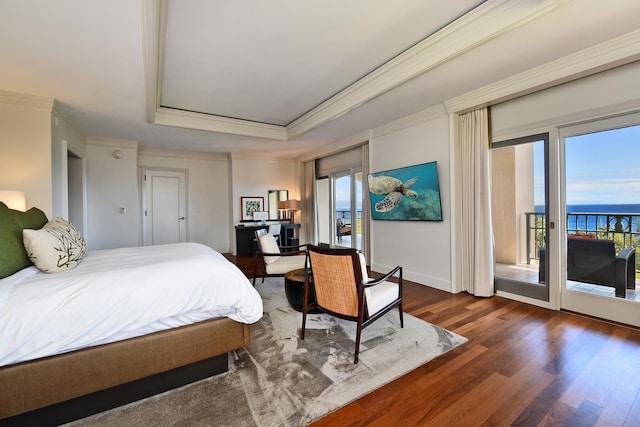 1 Ritz Carlton Dr Unit 1626, Lahaina, HI 96761 - bedroom featuring access to outside, a tray ceiling, wood finished floors, a water view, and ornamental molding
