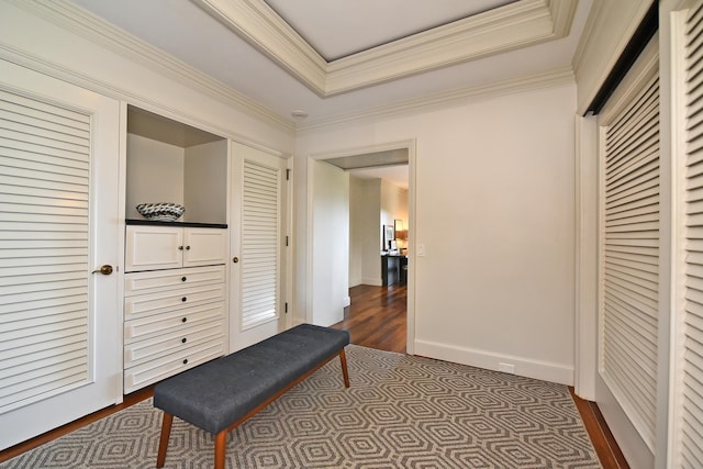 1 Ritz Carlton Dr Unit 1626, Lahaina, HI 96761 - hall with dark wood-style floors, crown molding, and a tray ceiling