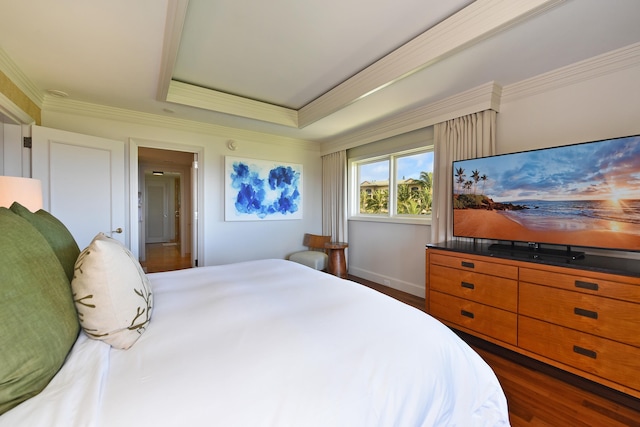1 Ritz Carlton Dr Unit 1626, Lahaina, HI 96761 - bedroom featuring dark wood-type flooring, crown molding, and a tray ceiling