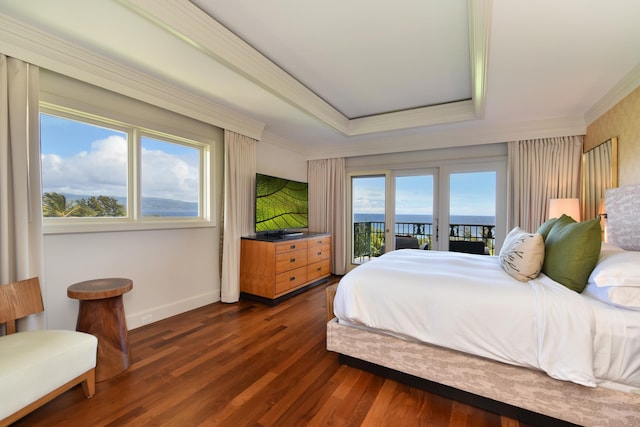 1 Ritz Carlton Dr Unit 1626, Lahaina, HI 96761 - bedroom with access to outside, a raised ceiling, crown molding, and dark wood finished floors