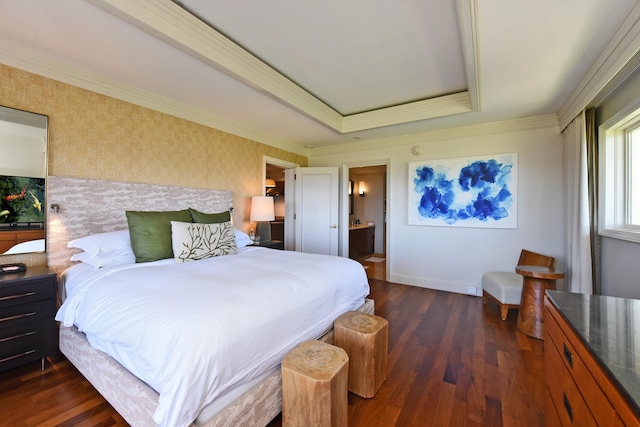 1 Ritz Carlton Dr Unit 1626, Lahaina, HI 96761 - bedroom with dark wood-style flooring, a tray ceiling, ornamental molding, and ensuite bathroom