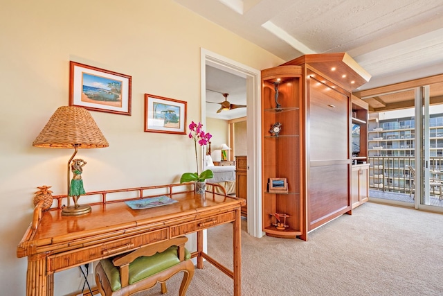 view of carpeted home office