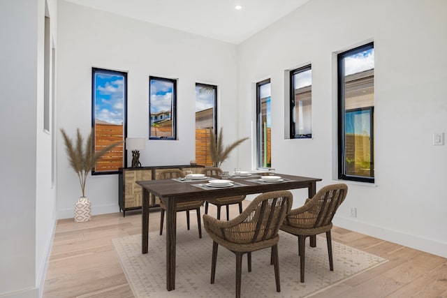 dining space with light hardwood / wood-style floors and a wealth of natural light