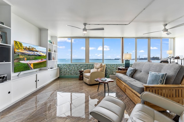 living room with ceiling fan