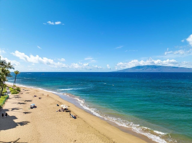 view of water feature featuring a beach view