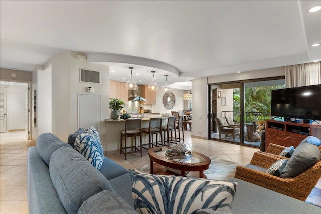 view of tiled living room