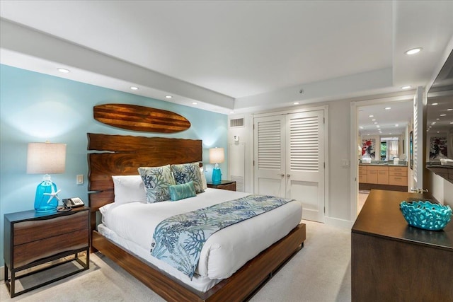 50 Nohea Kai Dr Unit 1-201, Lahaina, HI 96761 - bedroom with recessed lighting, a closet, light colored carpet, and connected bathroom