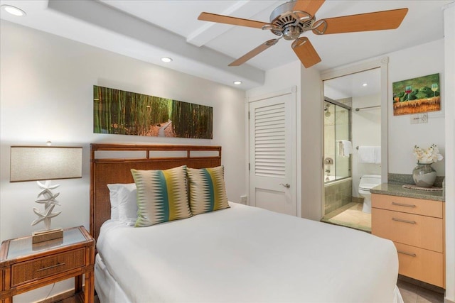 50 Nohea Kai Dr Unit 1-201, Lahaina, HI 96761 - bedroom featuring recessed lighting, ensuite bath, and a ceiling fan