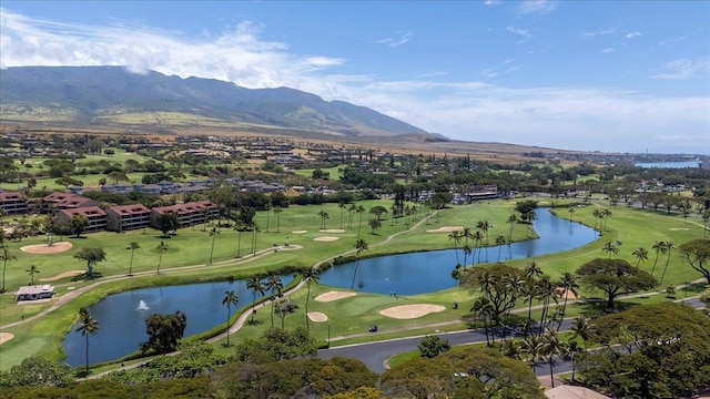 birds eye view of property with a water and mountain view