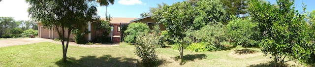 view of yard with a garage