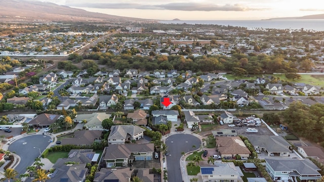 view of aerial view at dusk