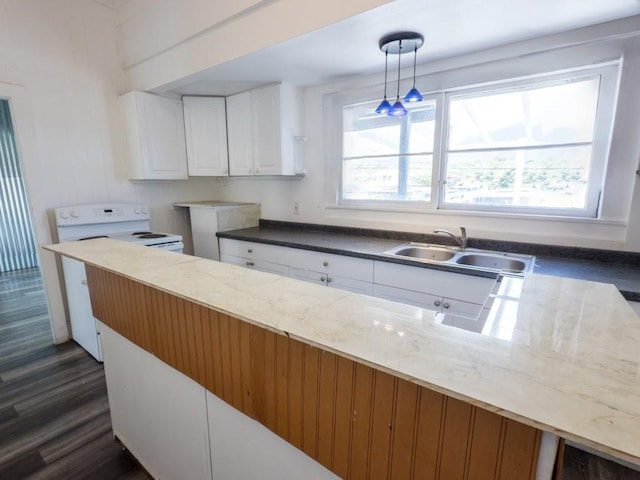 225 S Papa Ave, Kahului, HI 96732 - kitchen featuring a sink, white cabinetry, pendant lighting, dark wood-type flooring, and dark stone counters