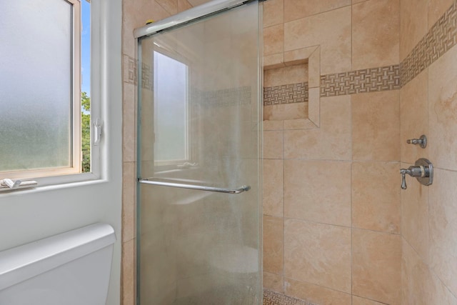 bathroom featuring toilet and walk in shower