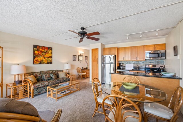 2495 S Kihei Rd Unit 248, Kihei, HI 96753 - carpeted living room with a ceiling fan and a textured ceiling