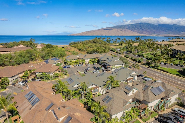 aerial view with a water and mountain view