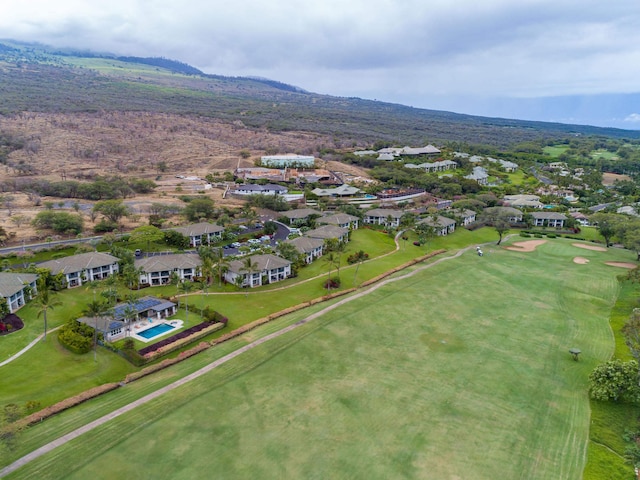 birds eye view of property with a residential view and a mountain view