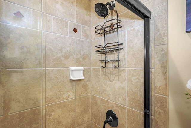 interior details featuring a tile shower