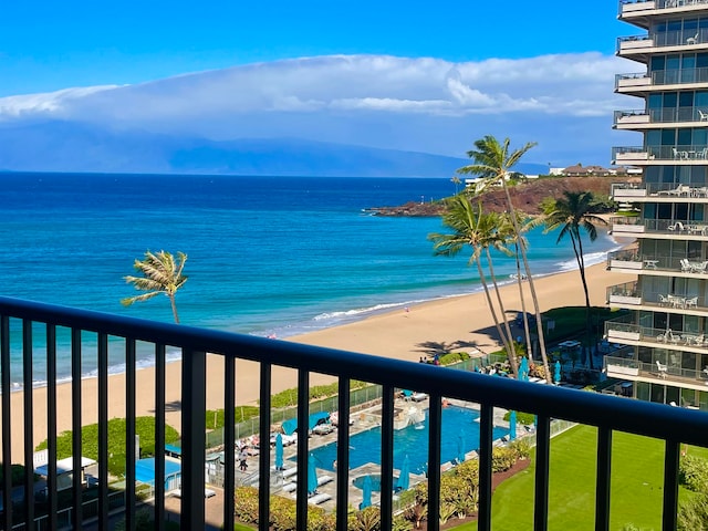 view of water feature featuring a beach view