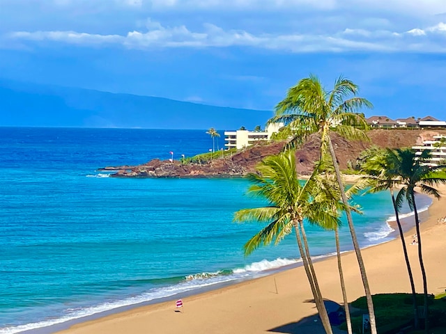 view of water feature with a view of the beach