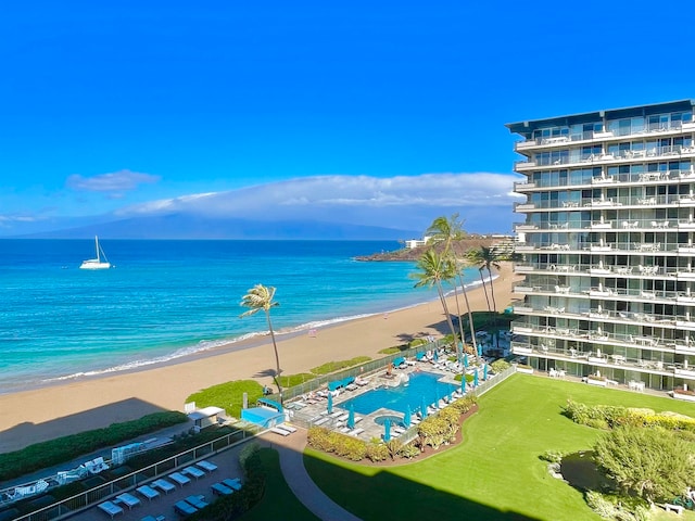 property view of water featuring a view of the beach