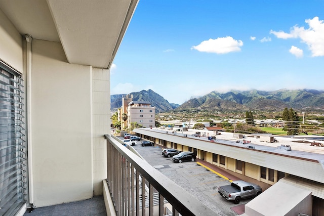 balcony featuring a mountain view