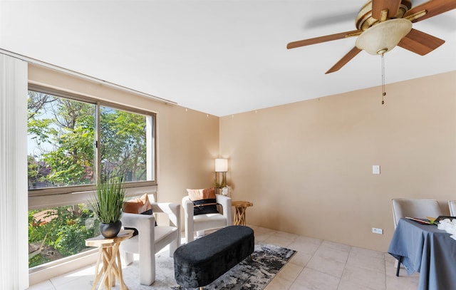 living area with light tile patterned flooring