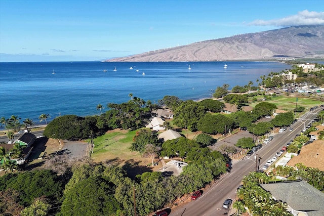 birds eye view of property featuring a water and mountain view