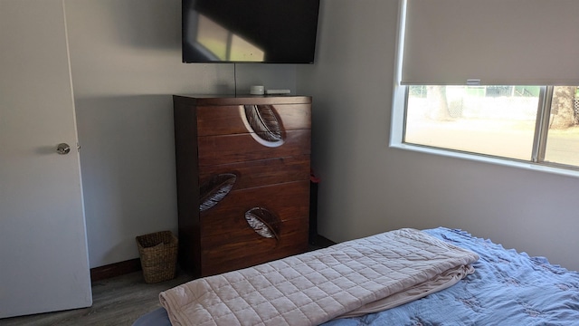 bedroom with wood-type flooring