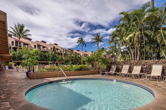 view of swimming pool with a patio area
