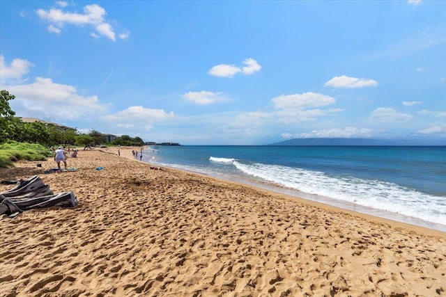 view of water feature with a view of the beach