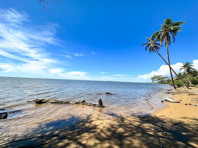 property view of water featuring a beach view