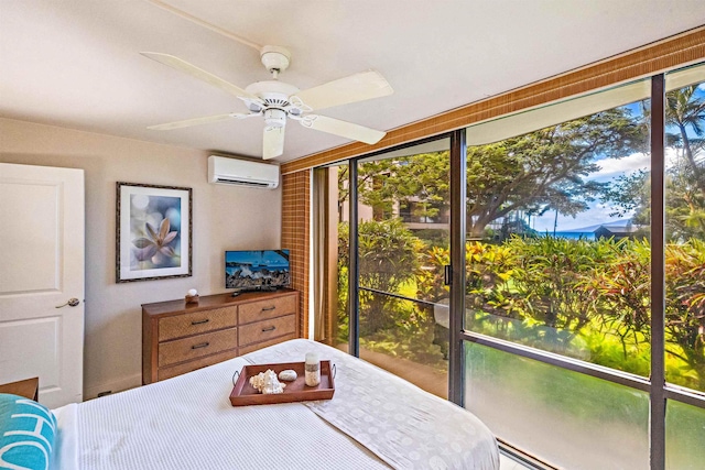 4327 Lower Honoapiilani Rd Unit 101B, Lahaina, HI 96761 - bedroom with a wall mounted air conditioner and a ceiling fan
