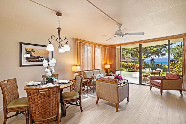 4327 Lower Honoapiilani Rd Unit 101B, Lahaina, HI 96761 - living room with a ceiling fan, a wall of windows, and light wood-style flooring