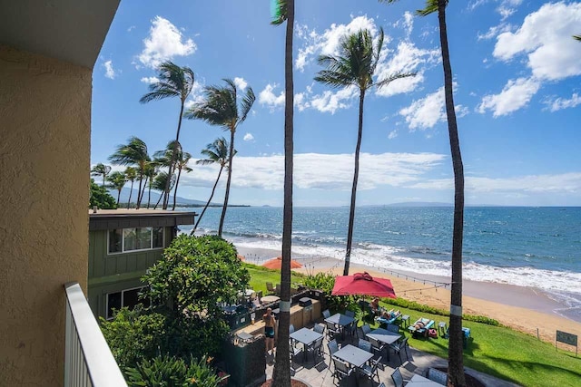 view of water feature with a beach view