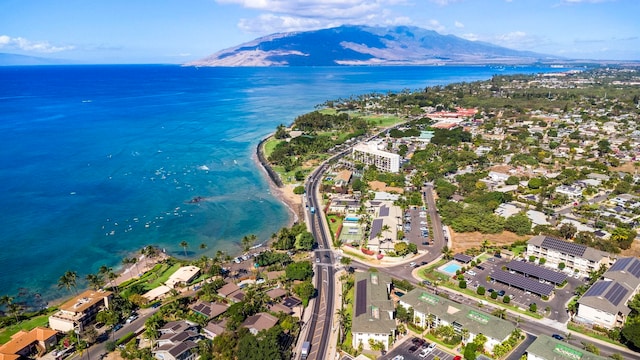 aerial view with a water and mountain view