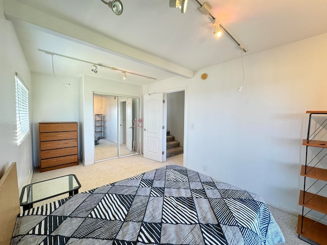 bedroom featuring a closet and rail lighting