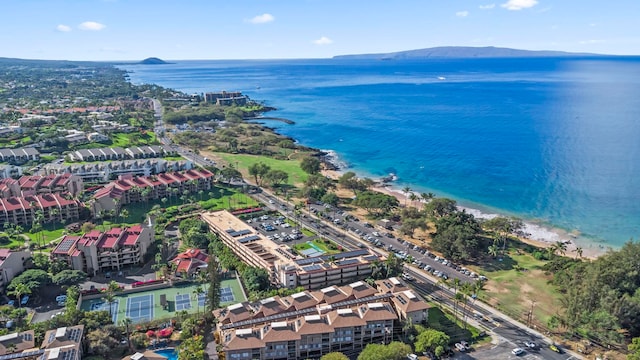 drone / aerial view with a view of the beach and a water view