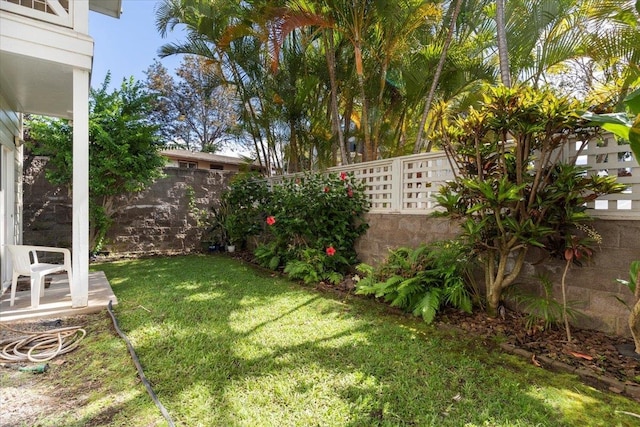 view of yard with a fenced backyard