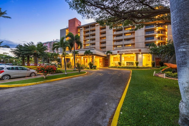 view of property at dusk