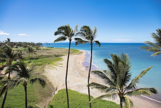 view of water feature with a beach view