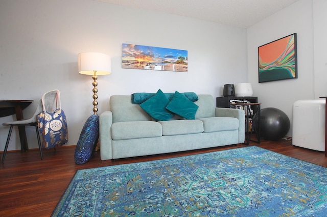 living room with dark hardwood / wood-style floors