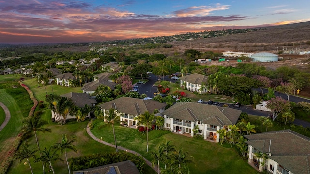 view of aerial view at dusk