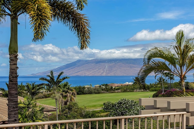 view of mountain feature featuring a water view