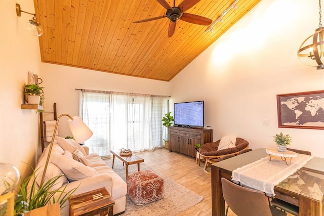 2737 S Kihei Rd Unit 311, Kihei, HI 96753 - living area featuring wooden ceiling, high vaulted ceiling, ceiling fan, and light wood-style flooring