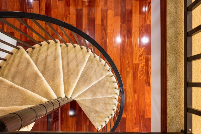 staircase with wooden walls