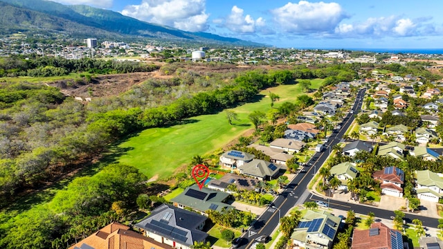 drone / aerial view featuring a mountain view