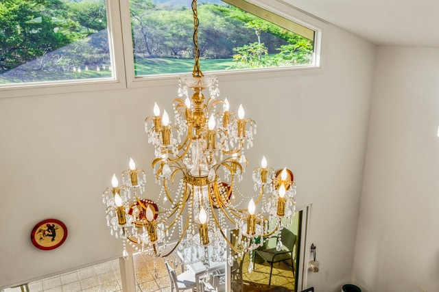 interior details featuring a notable chandelier